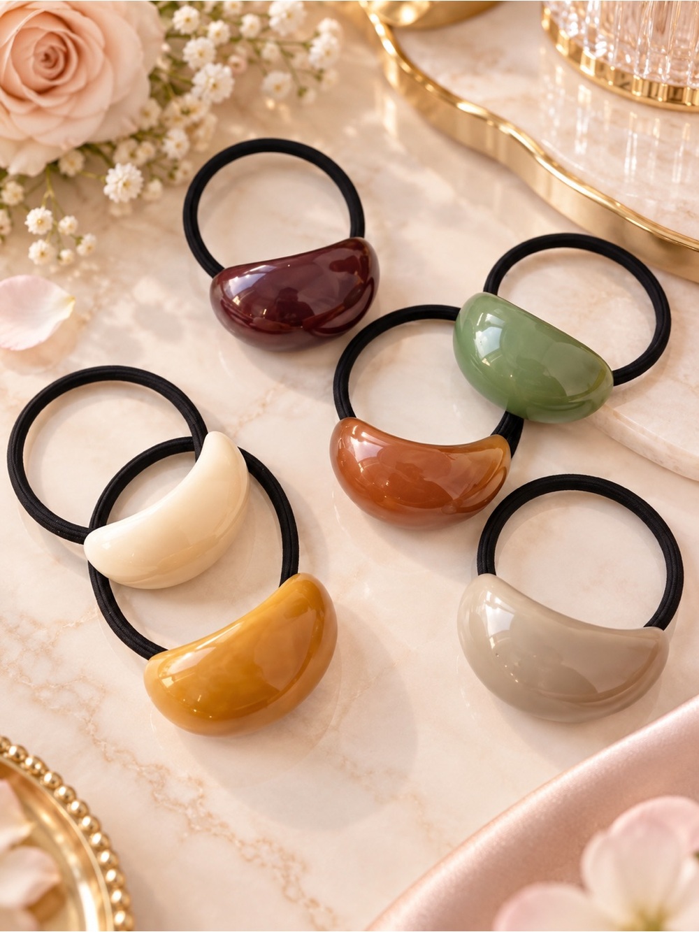 6 Crescent Resin Hair Tie - Assorted Colors